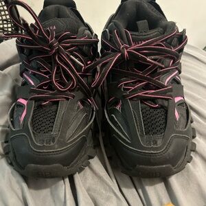 Balenciaga Athletic Shoes Black and Pink with Rugged Design
